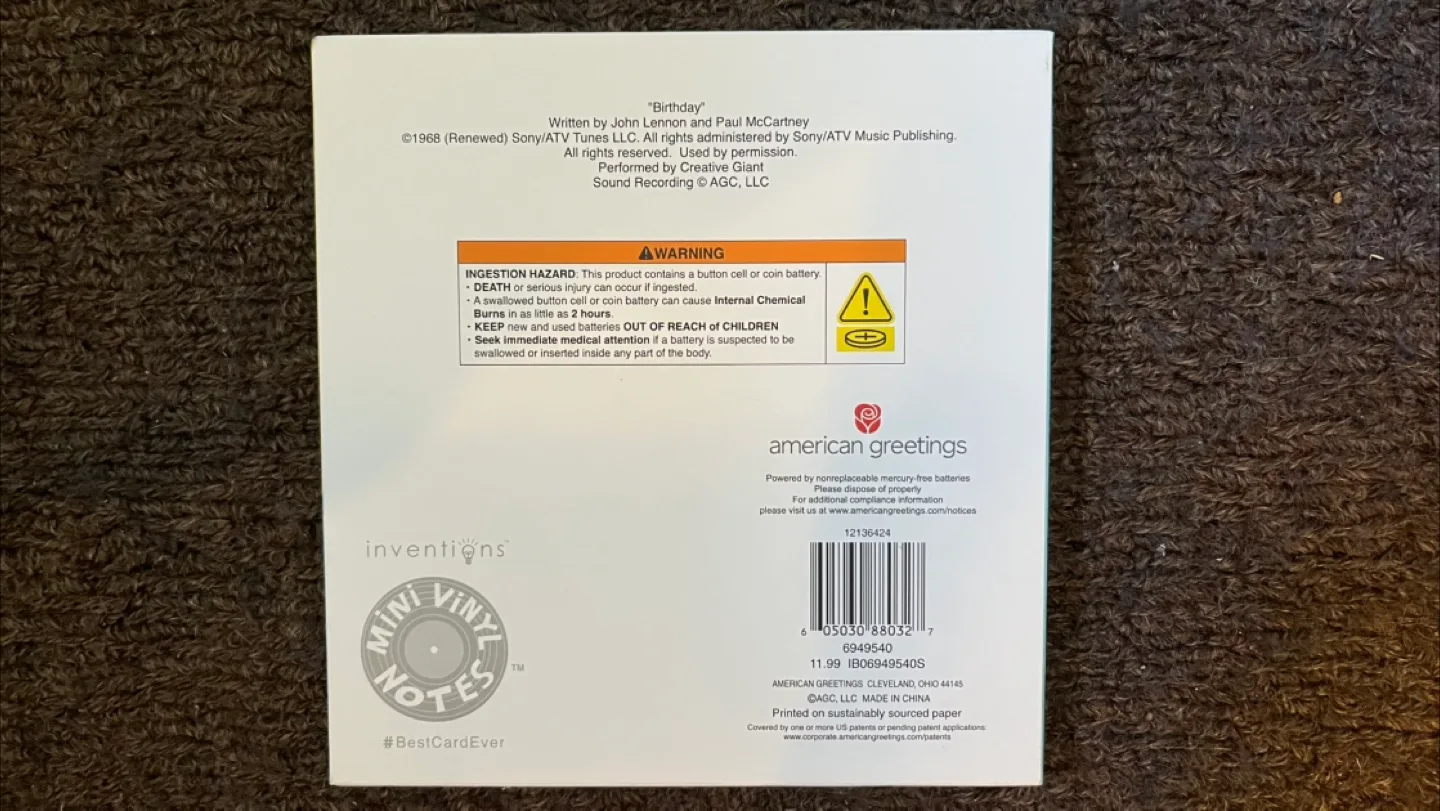 American Greetings Beatles “Birthday” Vinyl Record Card image indicator(2)