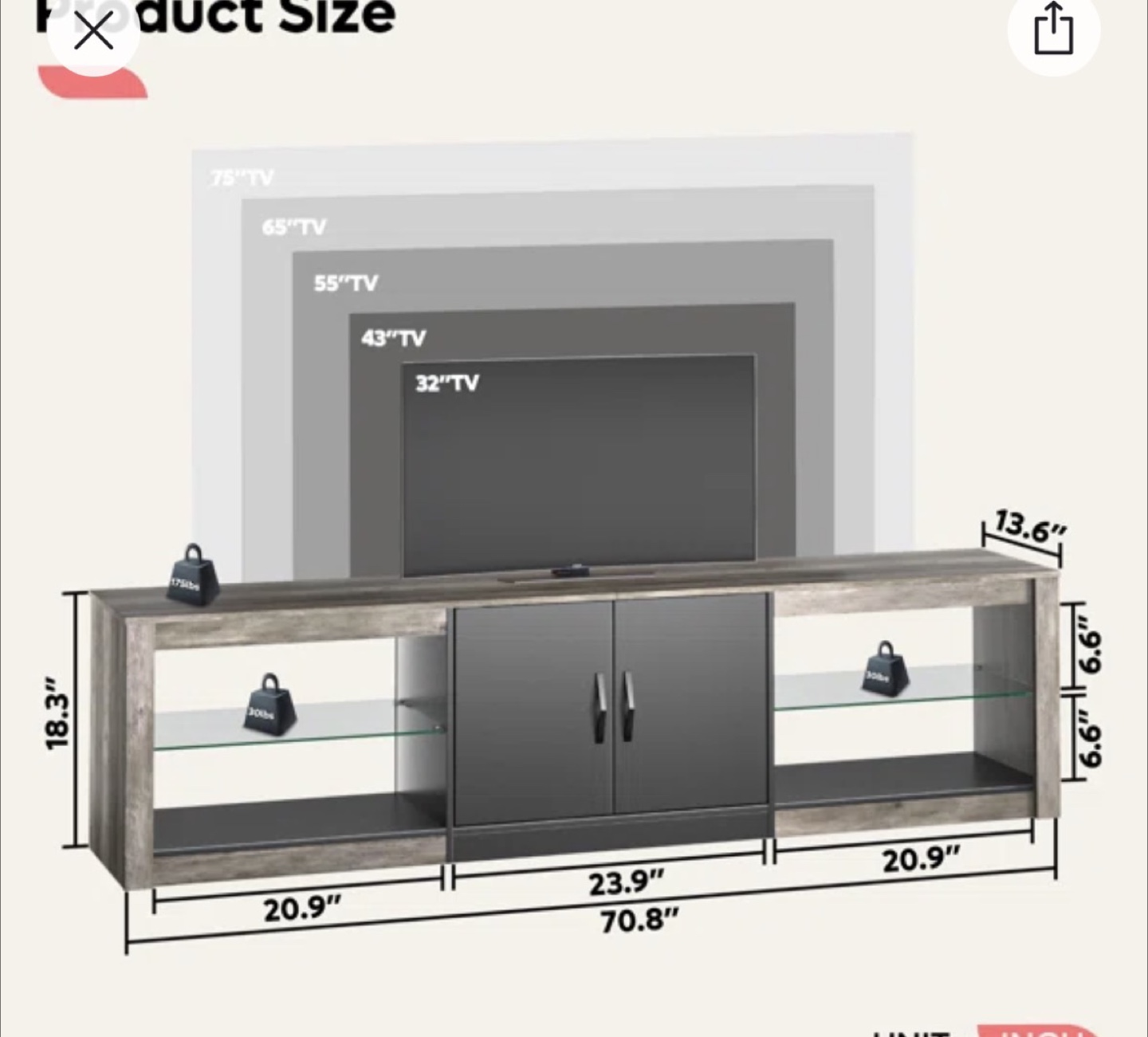 Grey TV Stand with Storage - photo 4