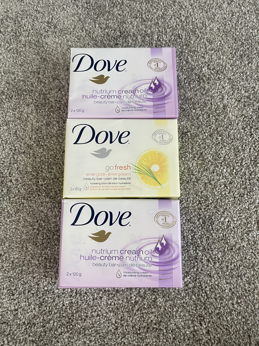 REDUCED 3 extra large  Dove Beauty Bar Soap each 2 x 120g