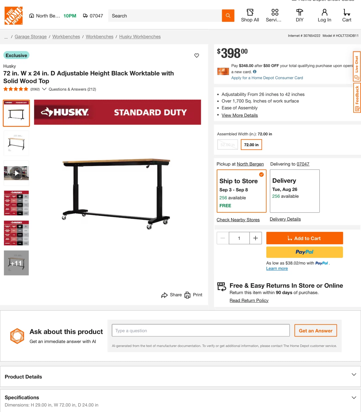 Husky Adjustable Height Black Worktable - photo 2