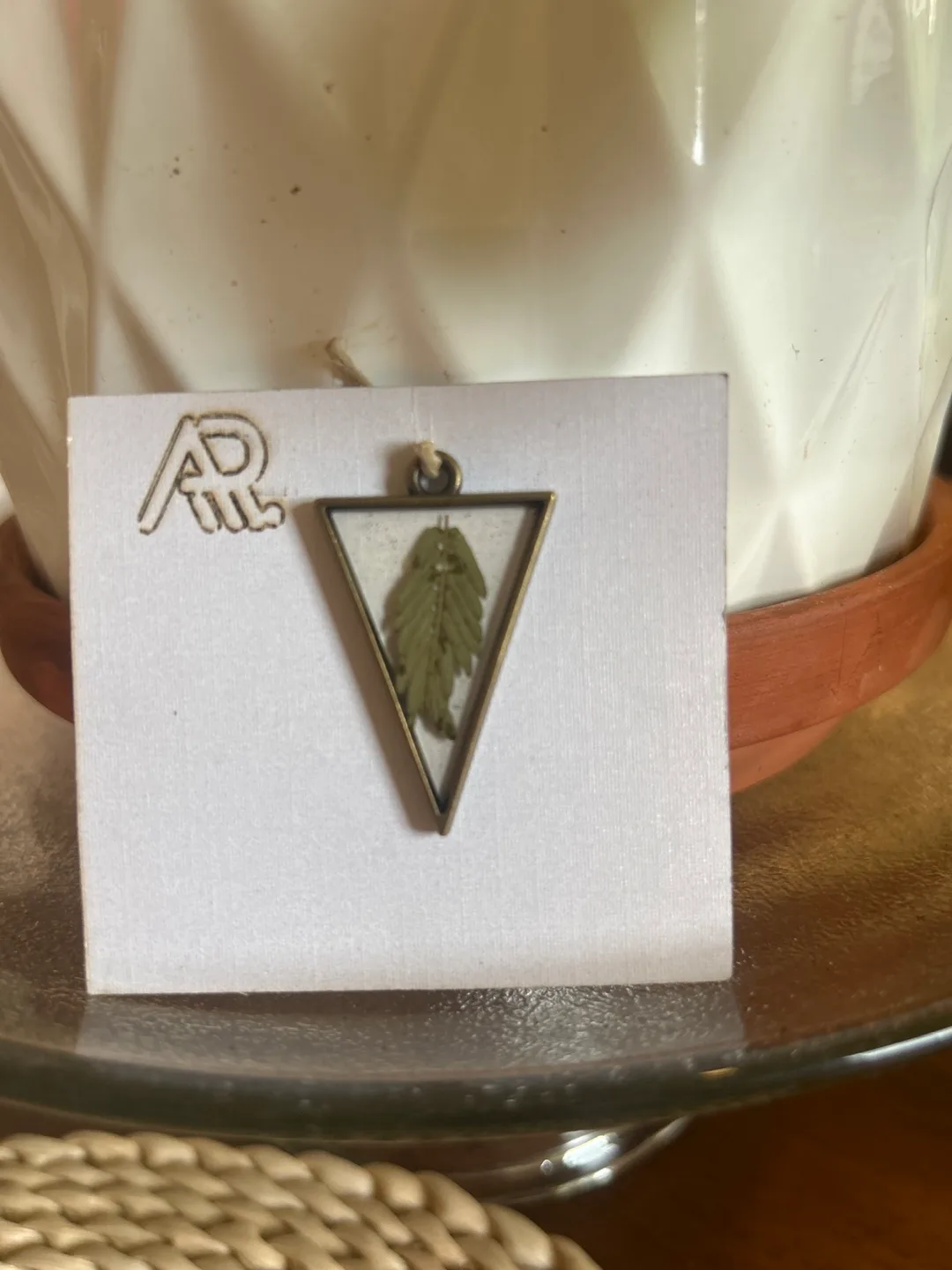 Triangle Pendant with Leaf