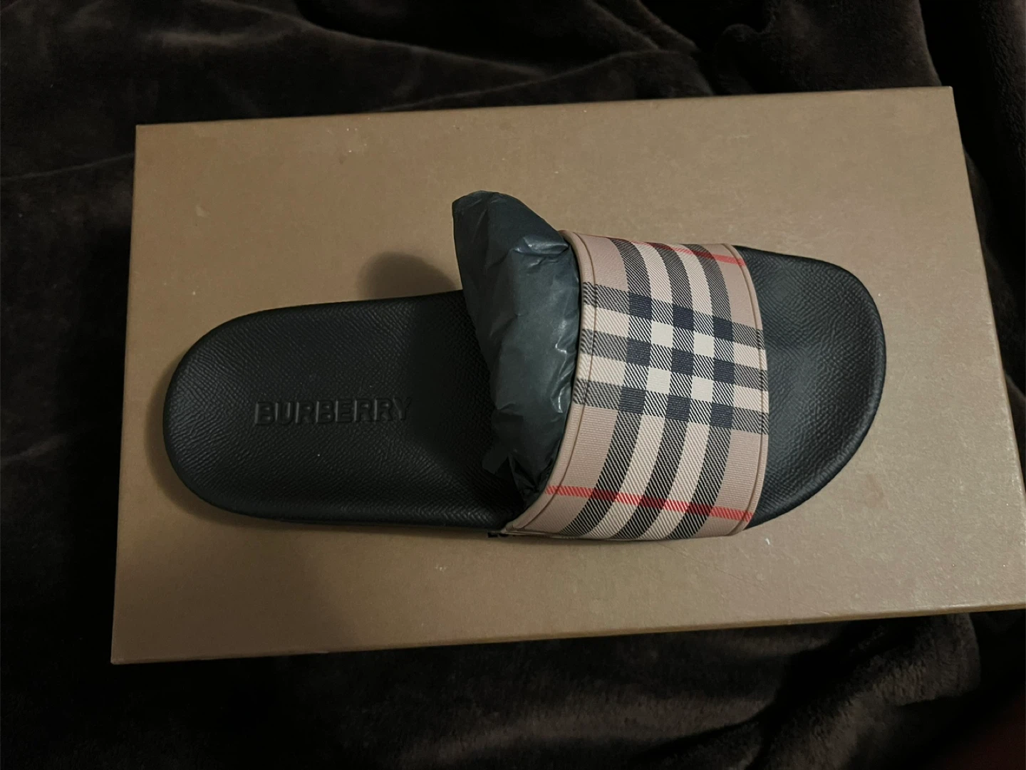 Woman Burberry Checkered Slides, Size 38