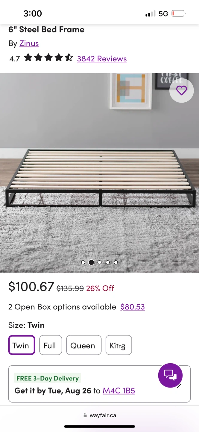 Zinus 6" Steel Bed Frame - Twin Size - photo 2