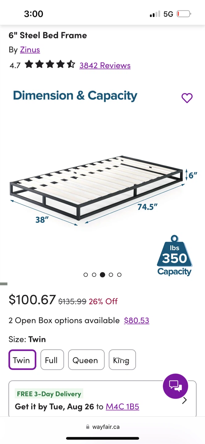Zinus 6" Steel Bed Frame - Twin Size - photo 3