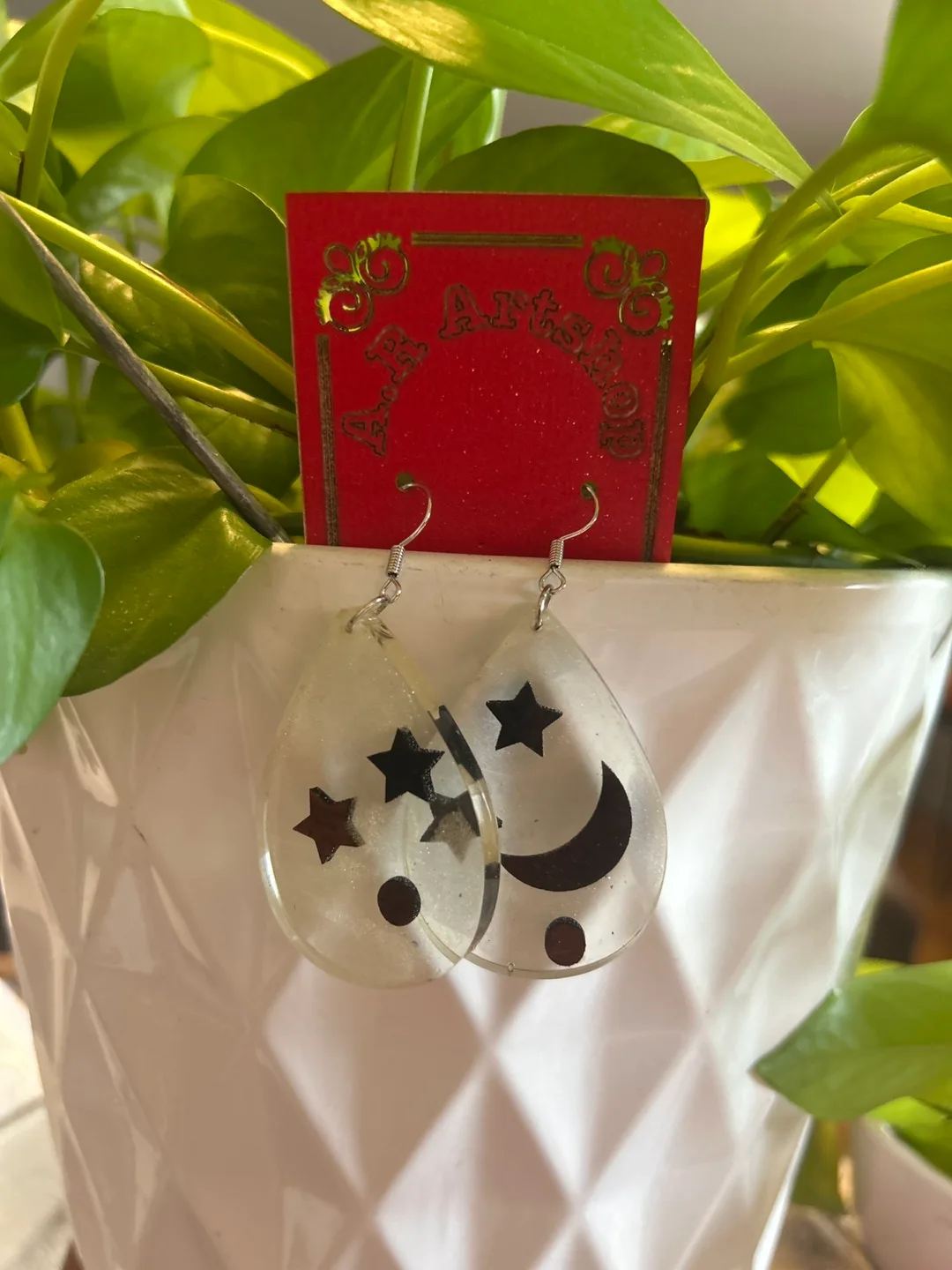 Handmade Resin Drop Earrings - Stars & Moon image indicator(2)