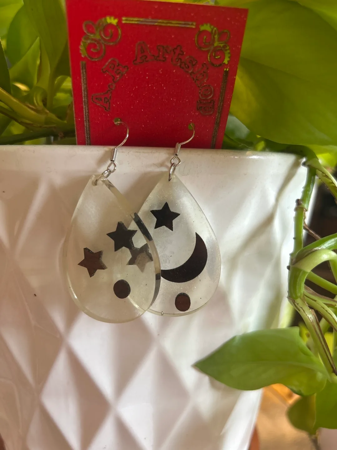 Handmade Resin Drop Earrings - Stars & Moon