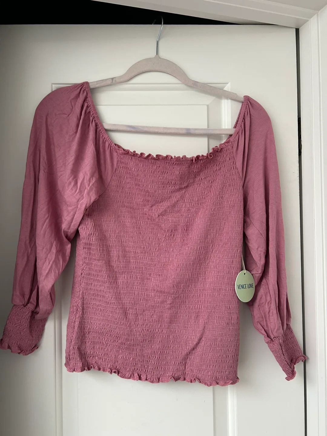 Venice Love Smocked Top - Pink and White