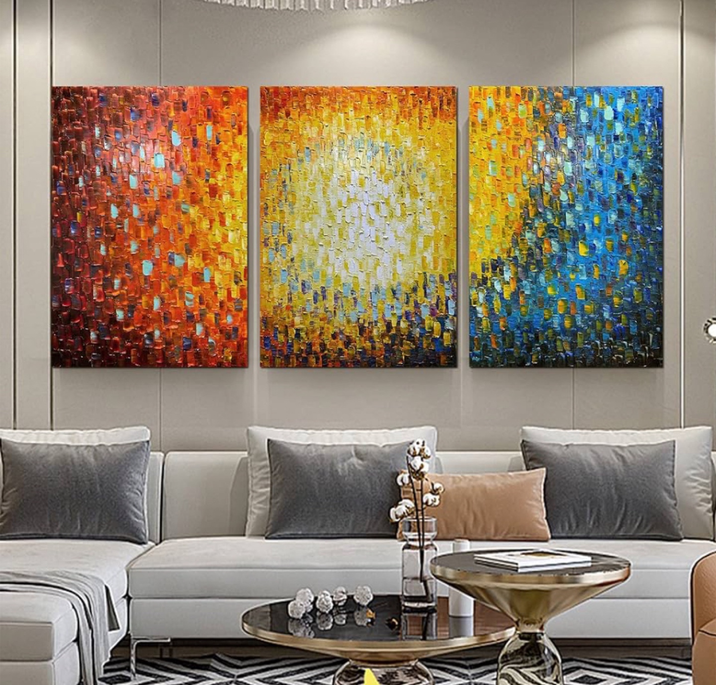 3-Panel Abstract Oil Painting - 36x72 inches