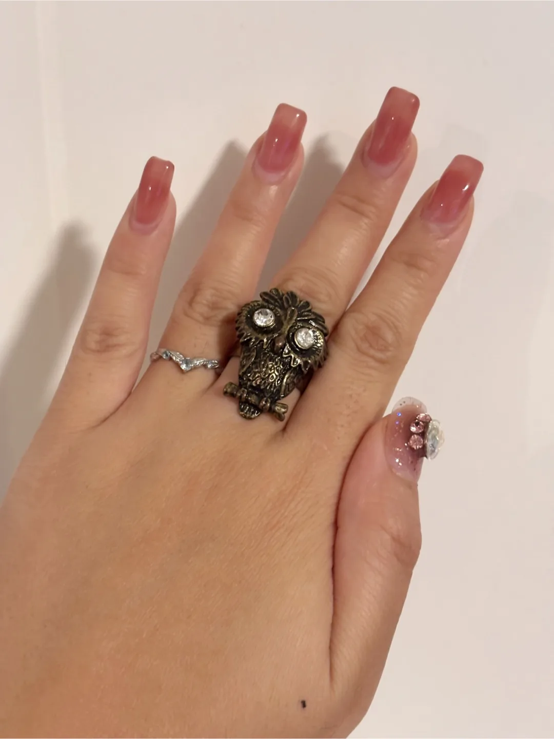 Owl Ring with Rhinestone Eyes thumbnail
