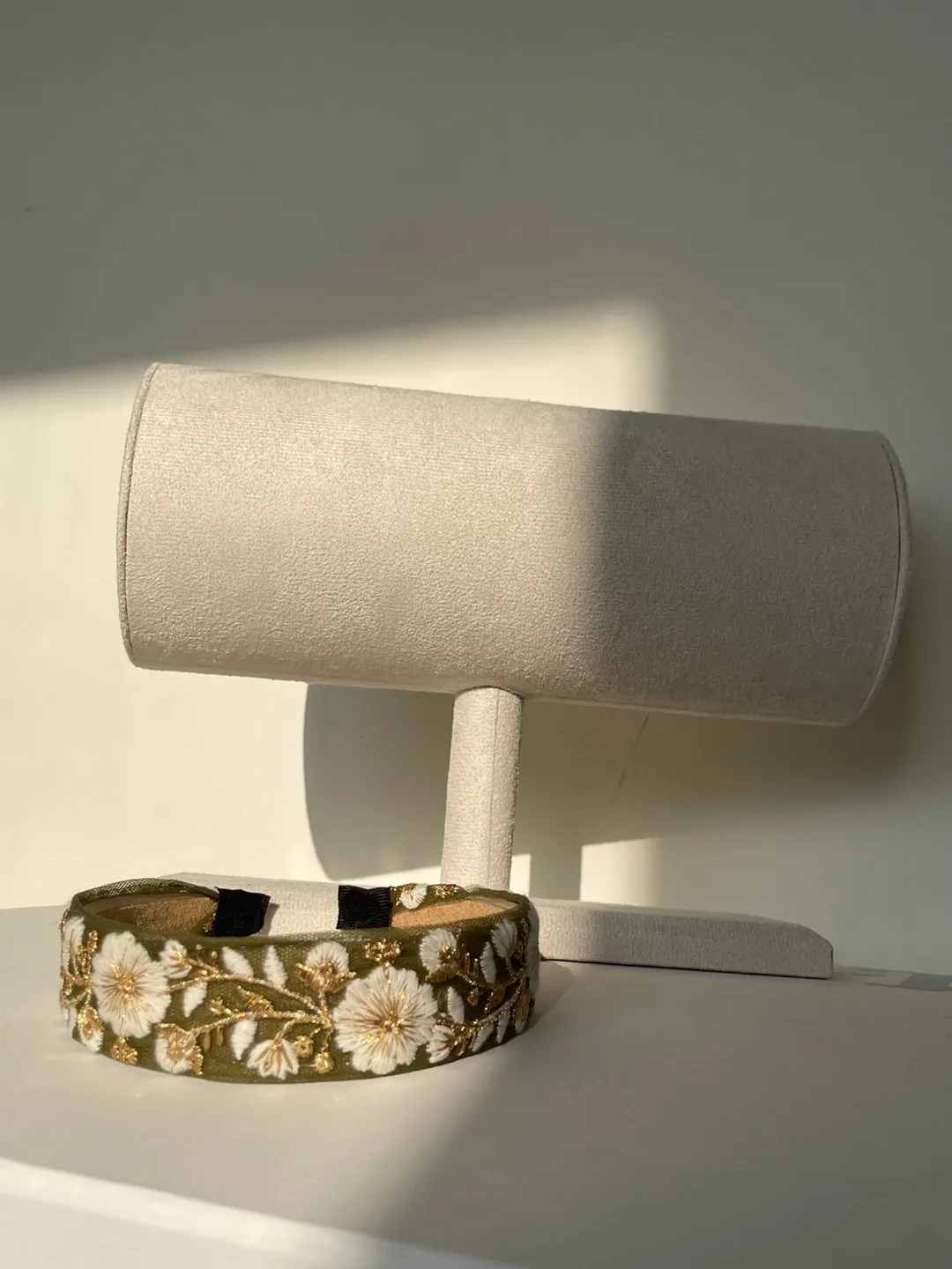 Embroidered Flower Headband - Olive Green & Gold image indicator(6)