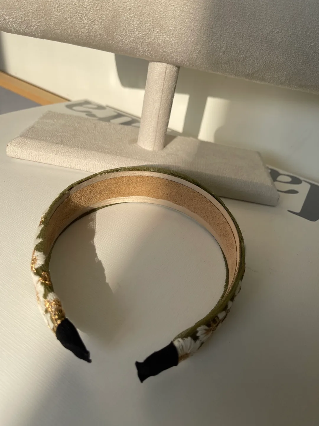 Embroidered Flower Headband - Olive Green & Gold image indicator(4)