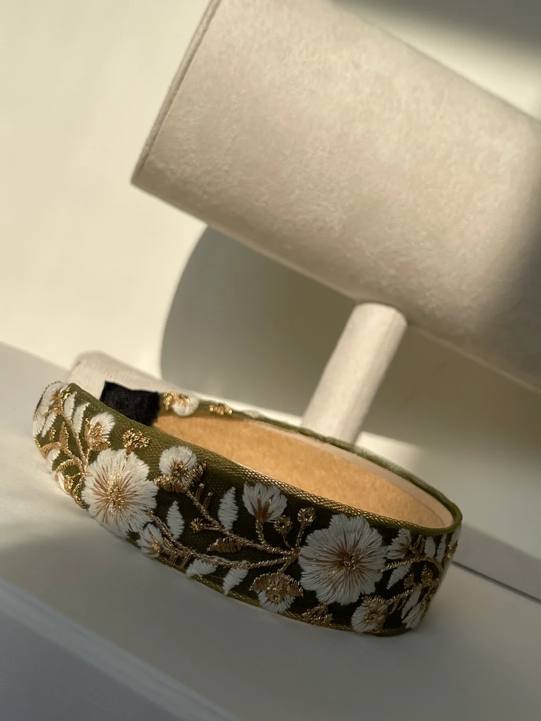 Embroidered Flower Headband - Olive Green & Gold image indicator(7)