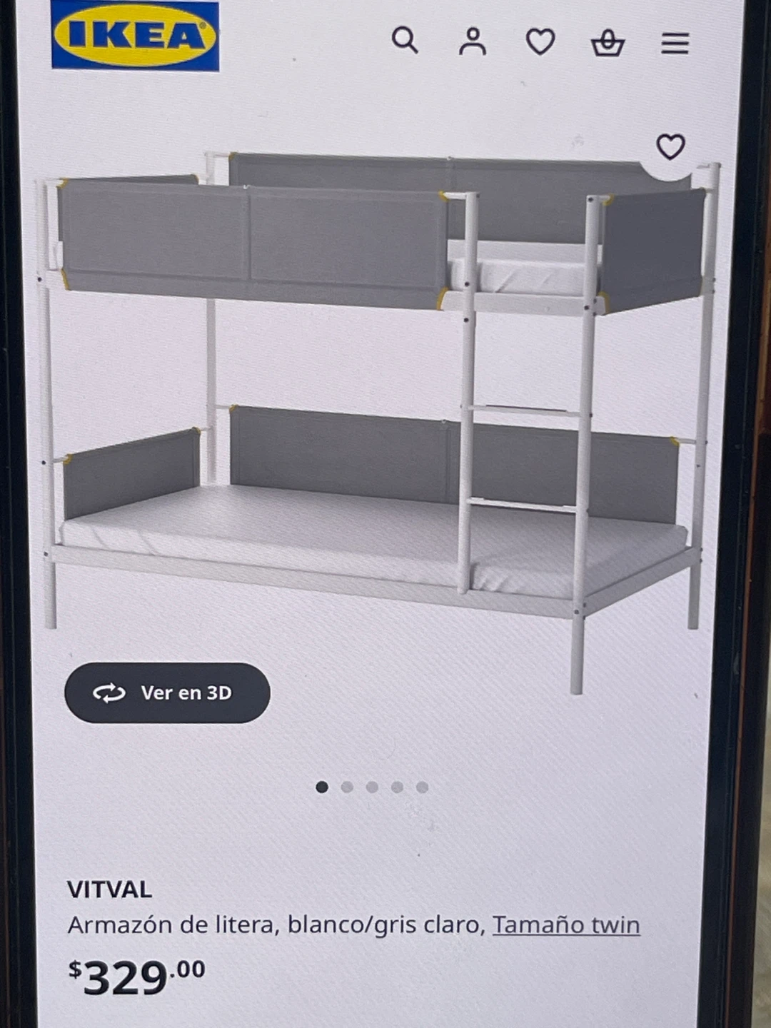 IKEA VITVAL Twin Bunk Bed Frame - White/Light Gray