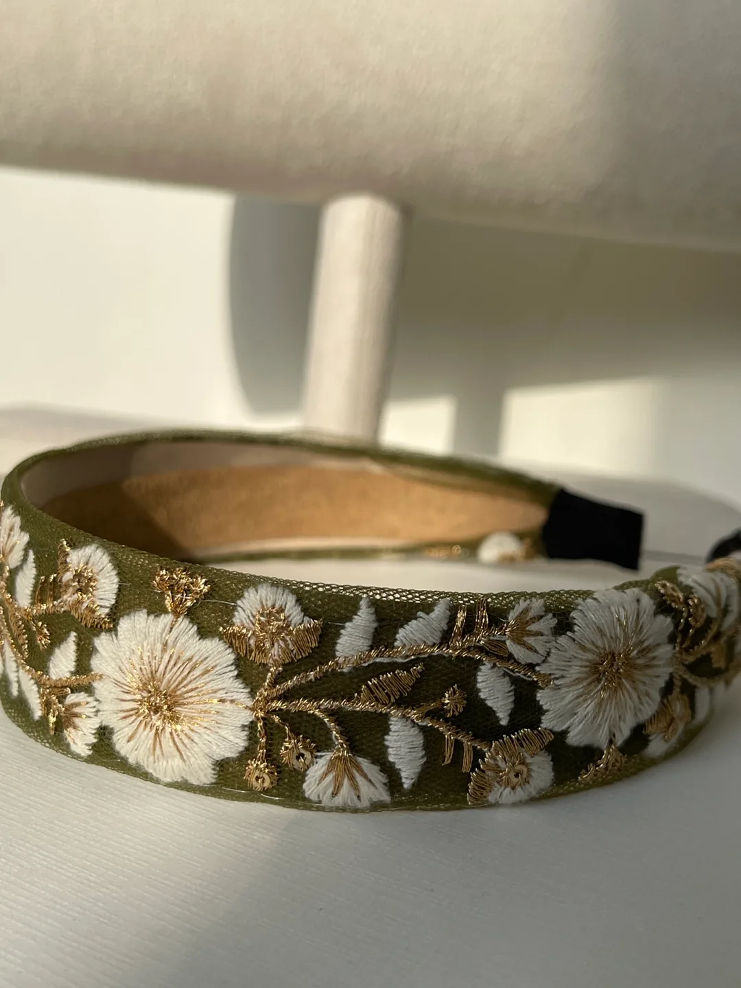 Embroidered Flower Headband - Olive Green & Gold image indicator(8)