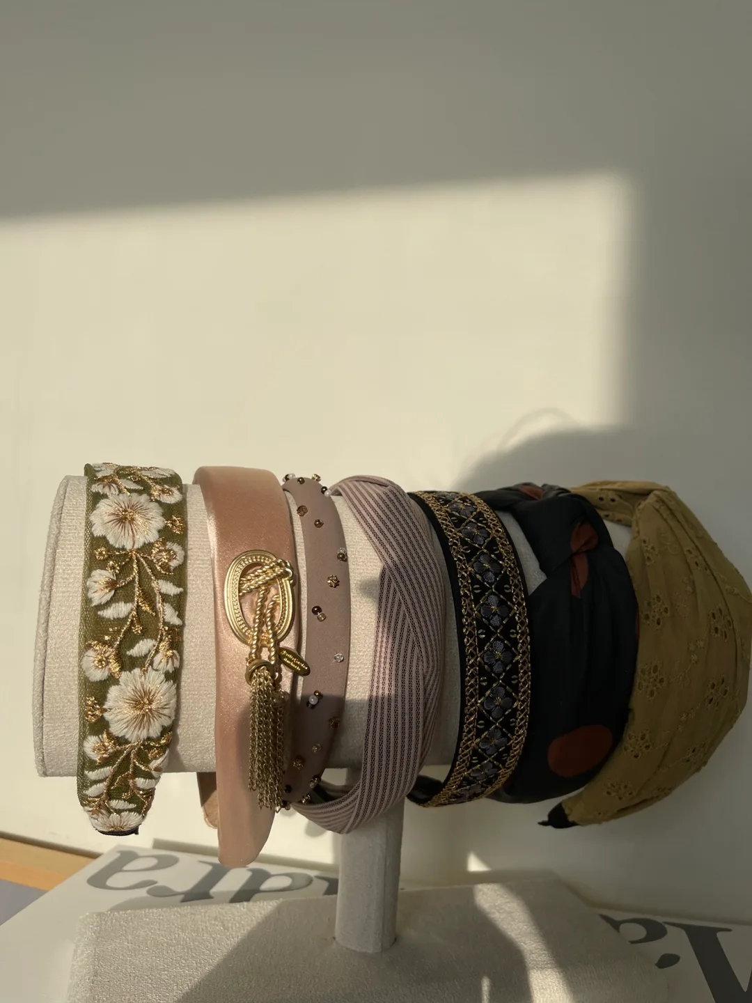 Embroidered Flower Headband - Olive Green & Gold image indicator(10)