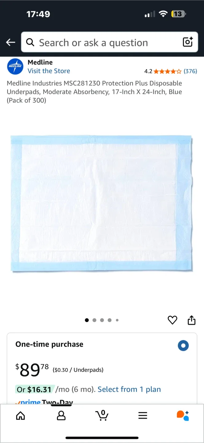 Medline MSC281230 Underpads, 17-inch X 24-inch, Blue thumbnail