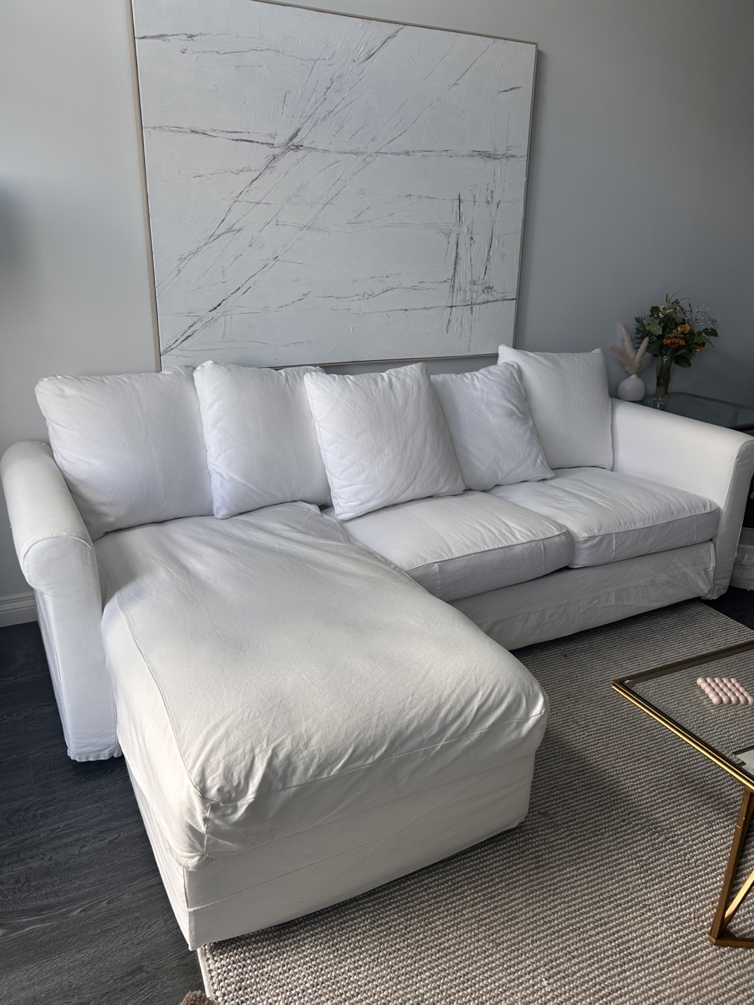 IKEA White Sofa with Chaise + Storage - photo 2
