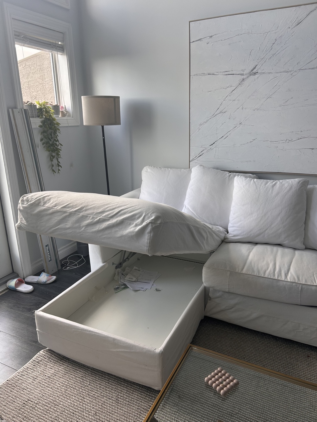 IKEA White Sofa with Chaise + Storage - photo 3