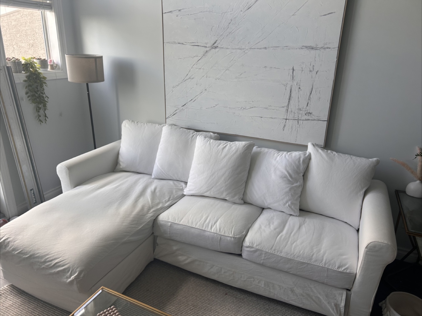 IKEA White Sofa with Chaise + Storage