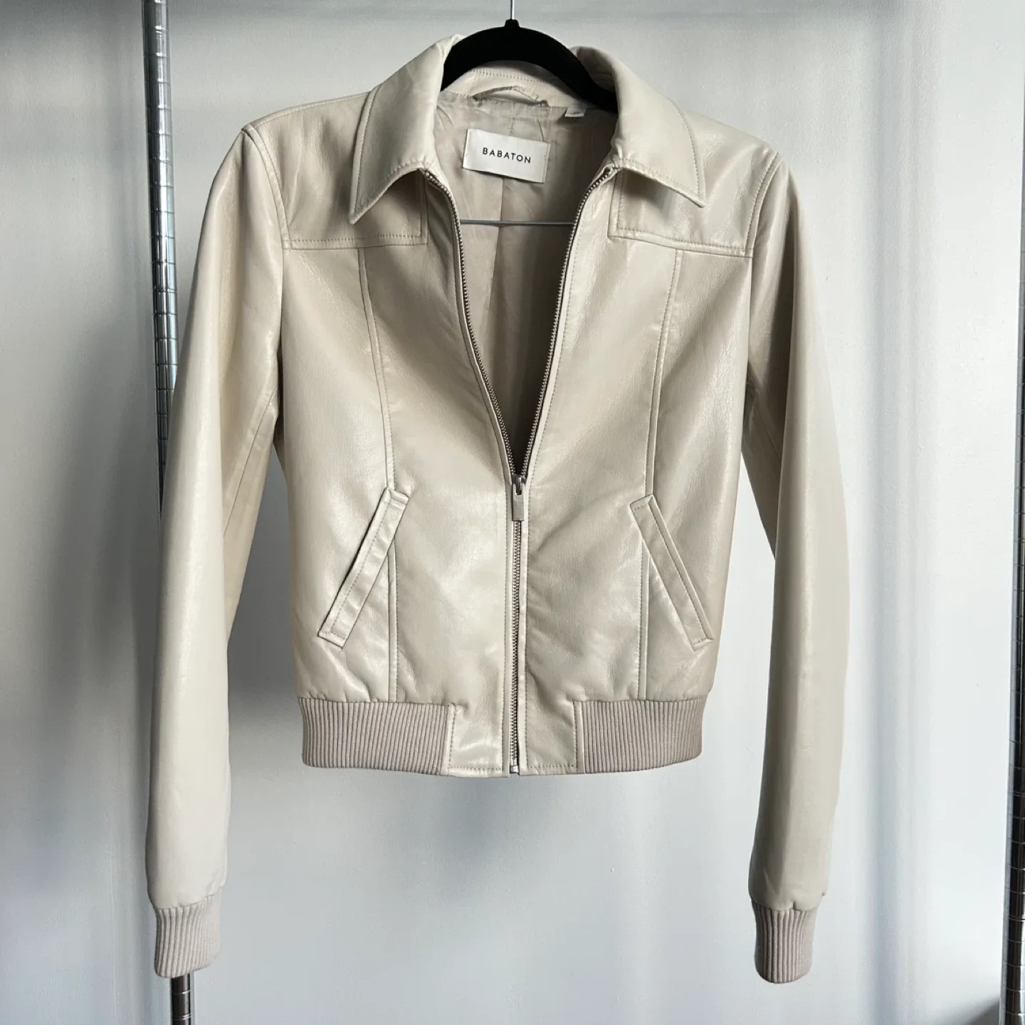 Babaton XS Cream Leather Jacket thumbnail