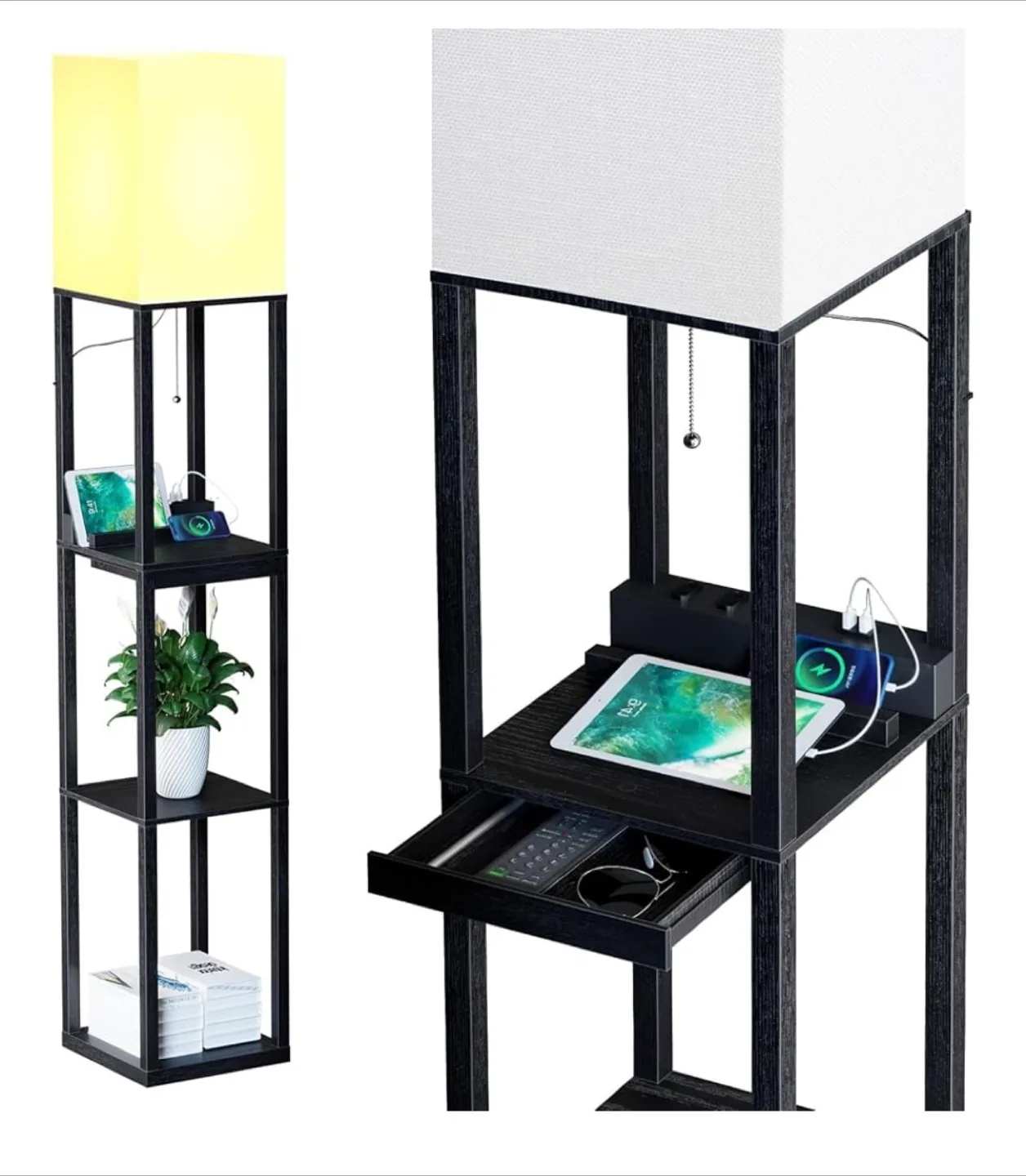 Black Floor Lamp with Shelves & USB Ports image indicator(3)