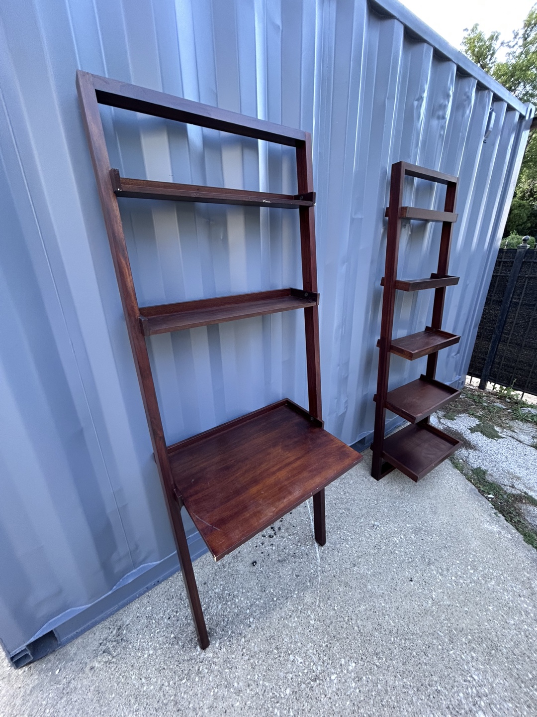 Dark Wood Ladder Shelf Set