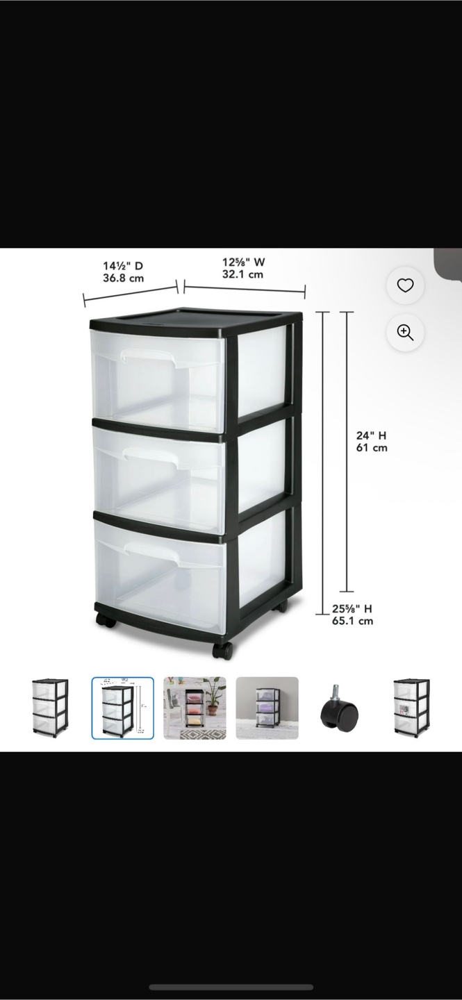 3-Drawer Rolling Storage Cart - Black Frame