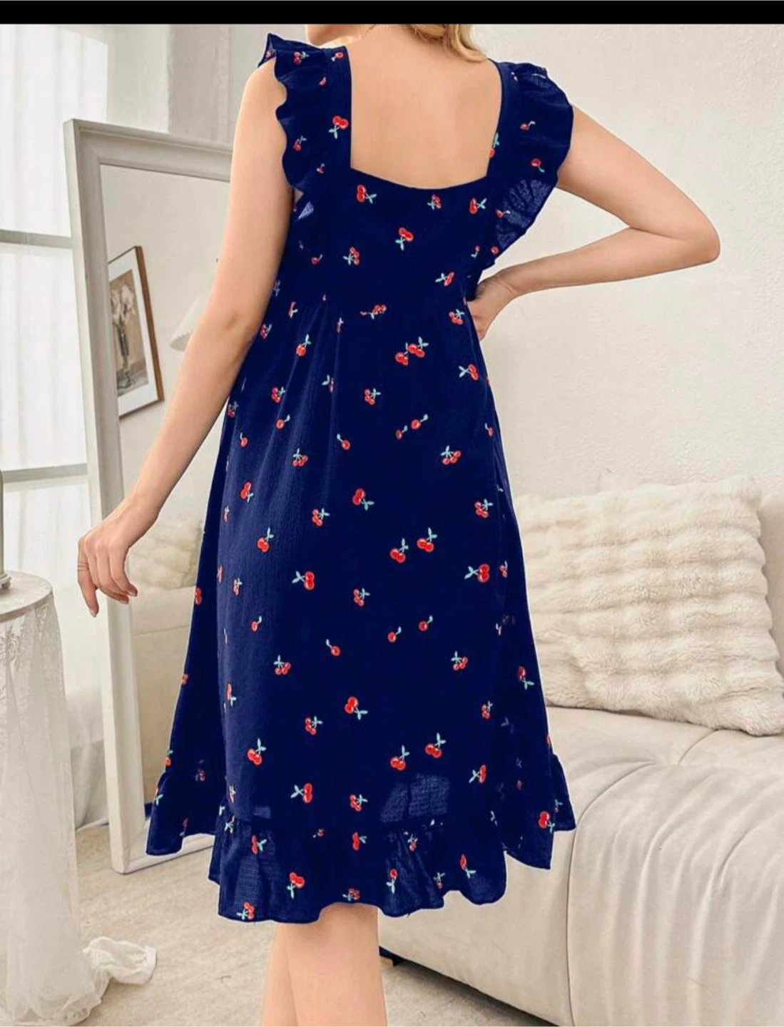 Blue Cherry Print Ruffle Dress - photo 2