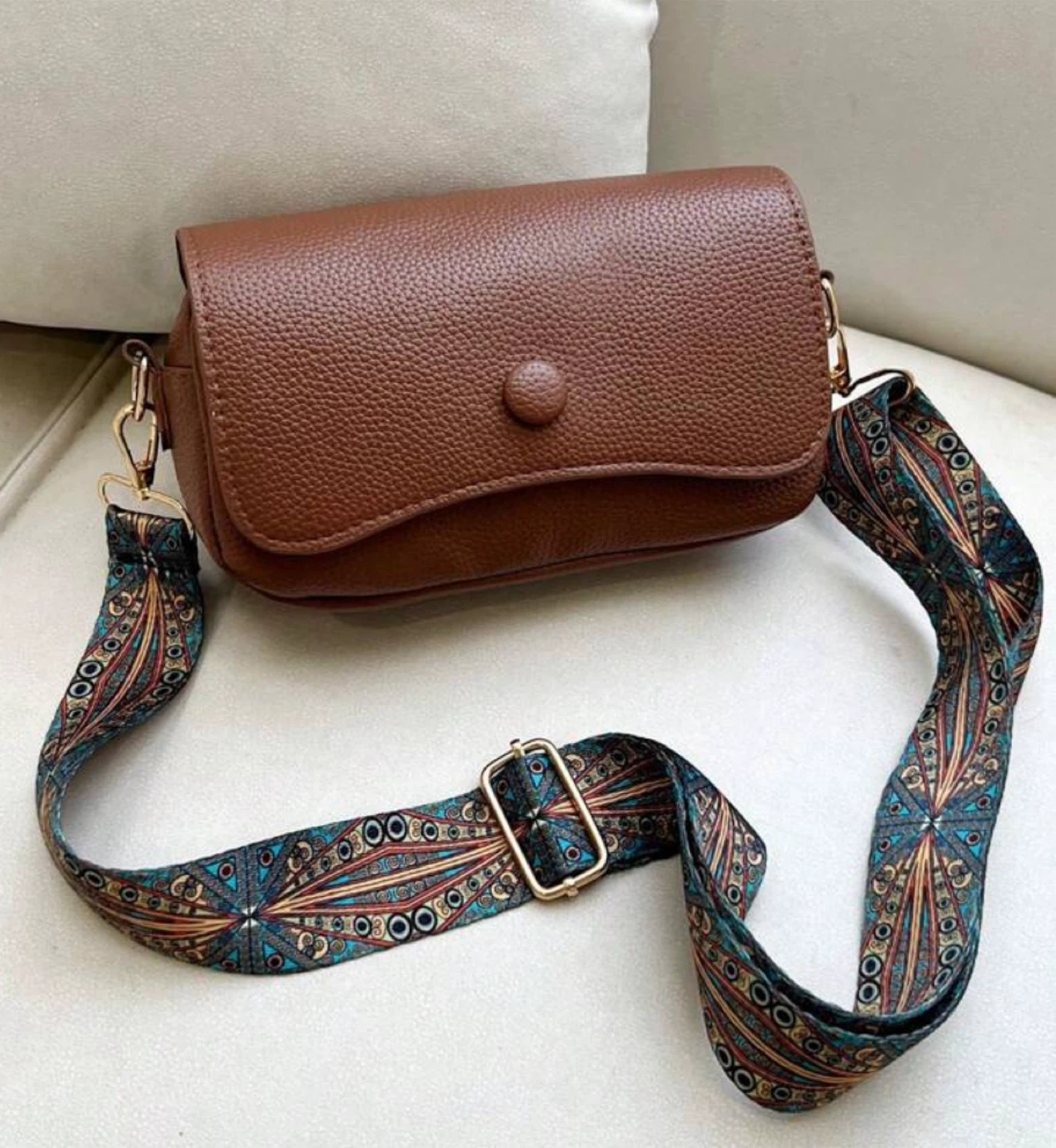 Brown Crossbody Bag with Decorative Strap