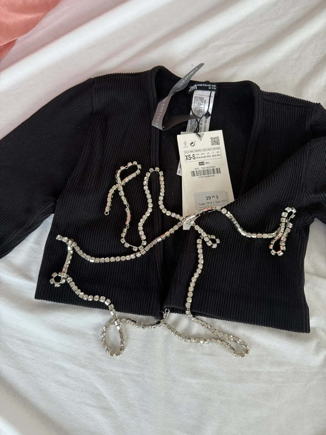 Sexy Black Rhinestone Crop Jewelry Top Size XS thumbnail