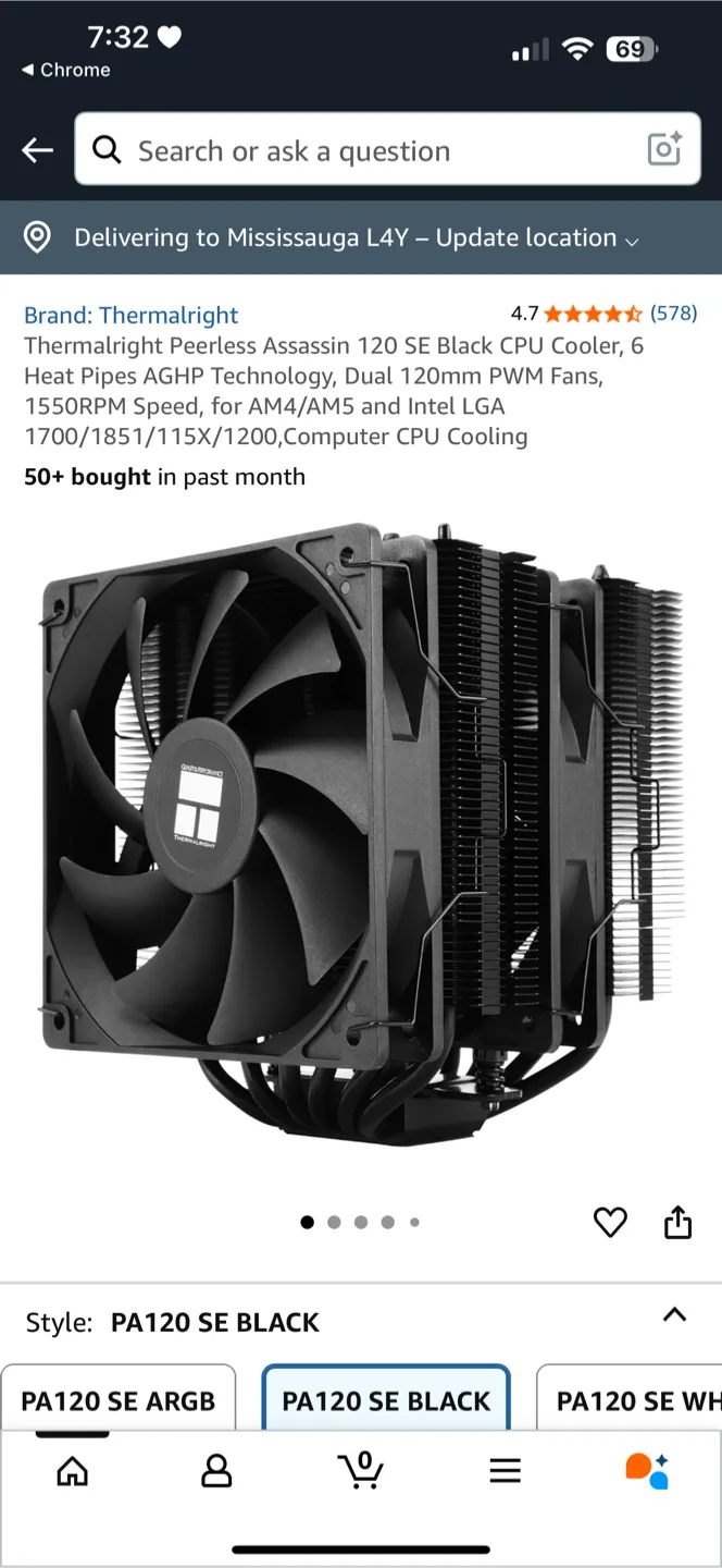 Thermalright Peerless Assassin 120 SE Black CPU Cooler thumbnail