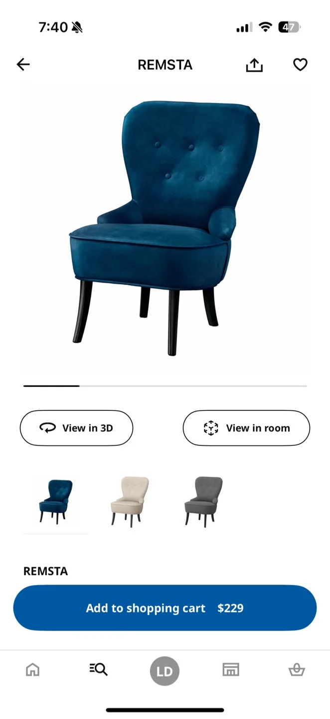 IKEA REMSTA Armchair - Navy Blue image indicator(2)