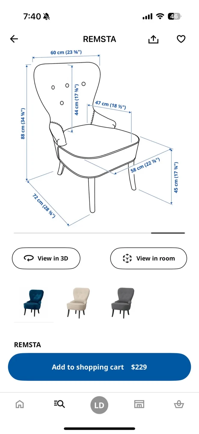 IKEA REMSTA Armchair - Navy Blue image indicator(4)
