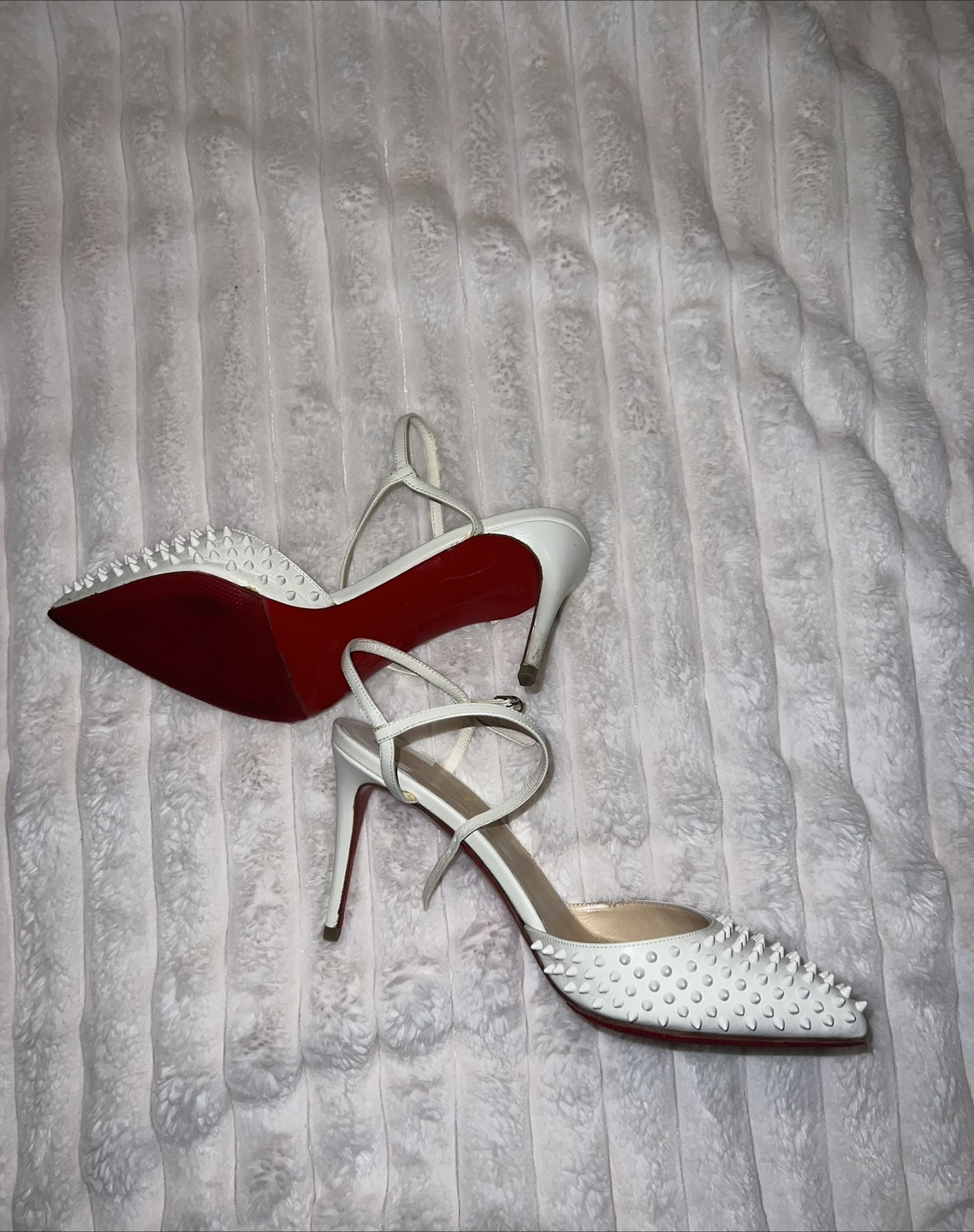 Christian Louboutin White Spike Heels - photo 2