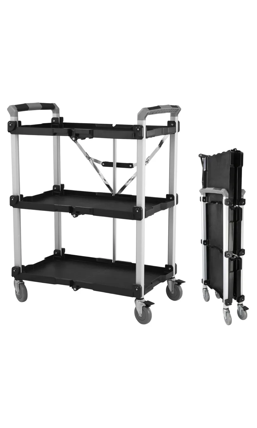 Foldable 3-Tier Rolling Utility Cart - Portable thumbnail