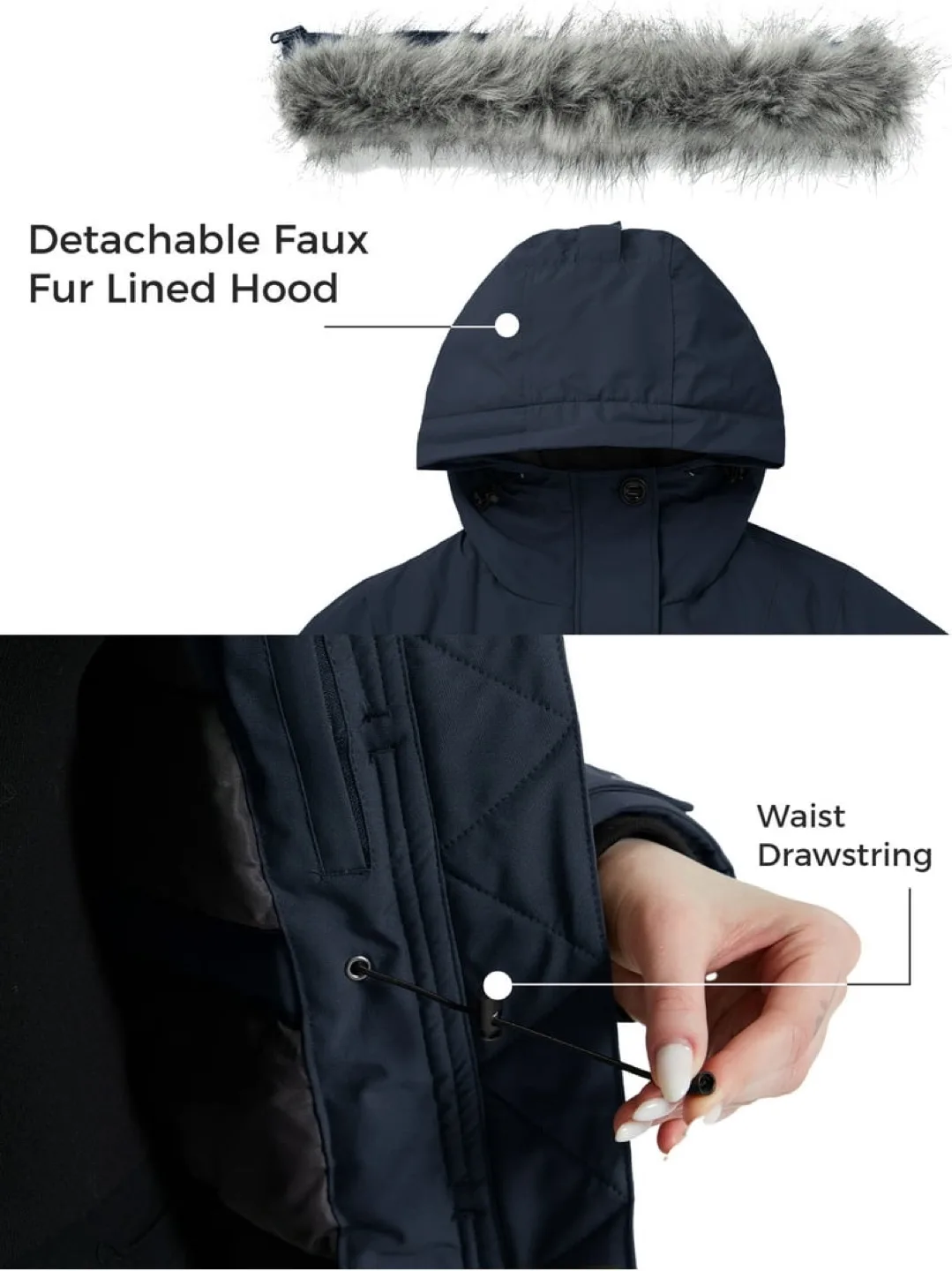 Wantdo Women's Navy Winter Jacket Parka with Hood, Size Large image indicator(5)