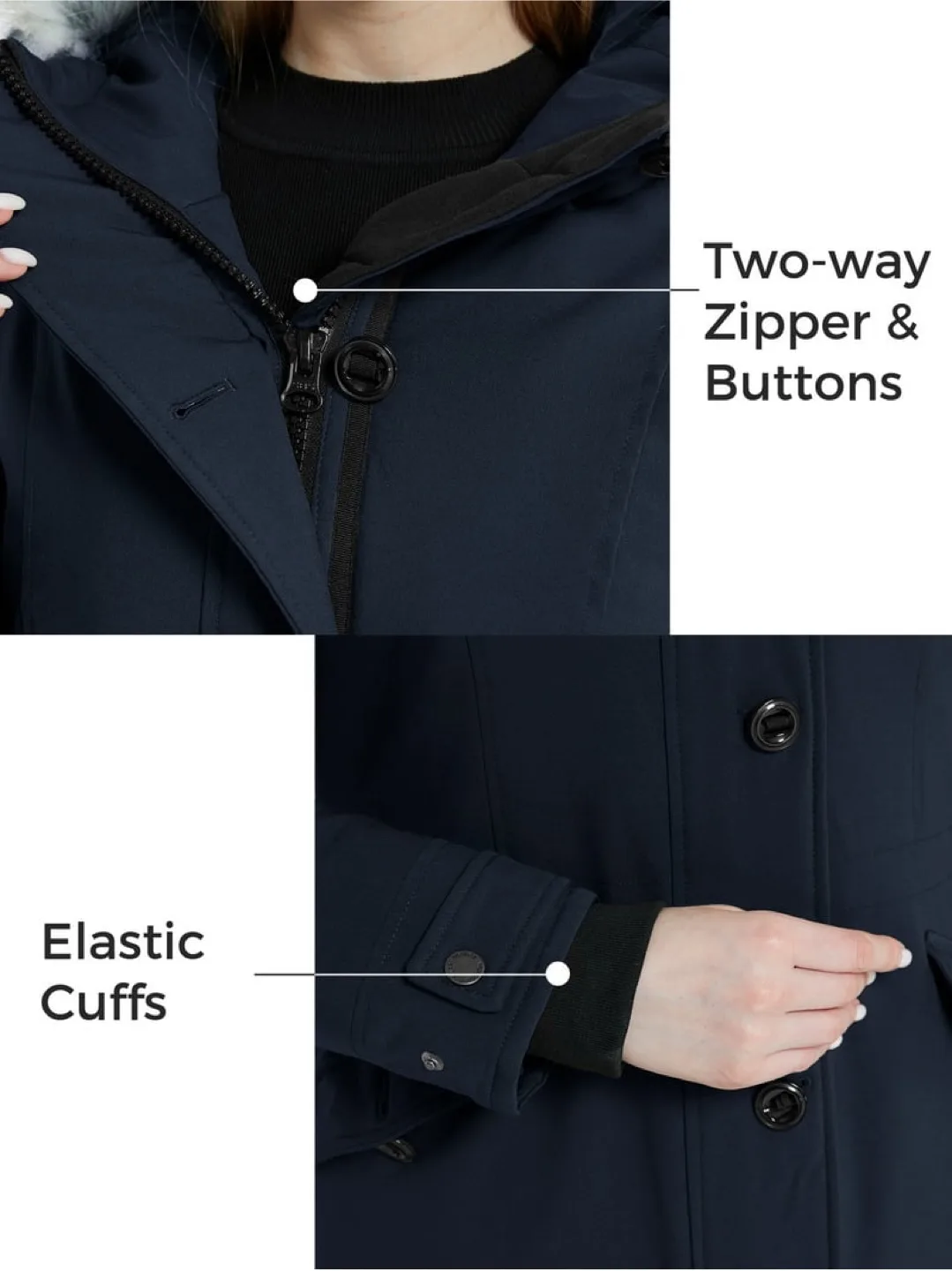 Wantdo Women's Navy Winter Jacket Parka with Hood, Size Large image indicator(4)