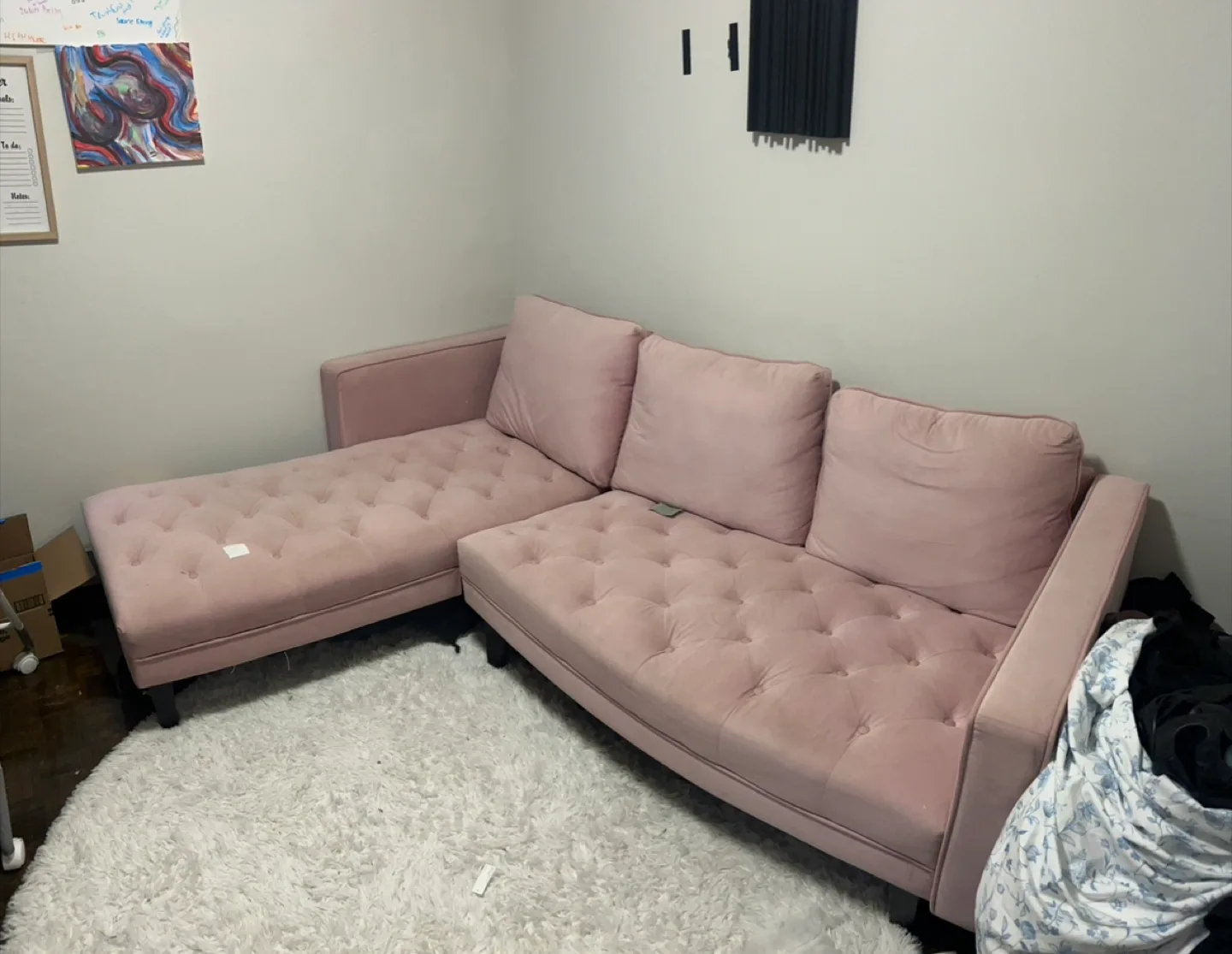 Pink Tufted  velvet Sectional Sofa