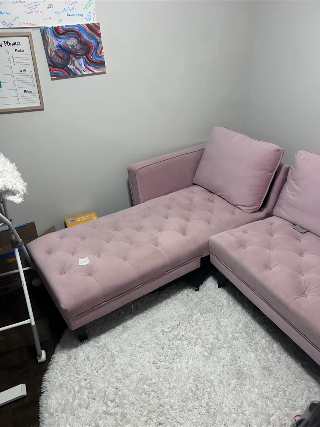 Pink Tufted  velvet Sectional Sofa image indicator(3)