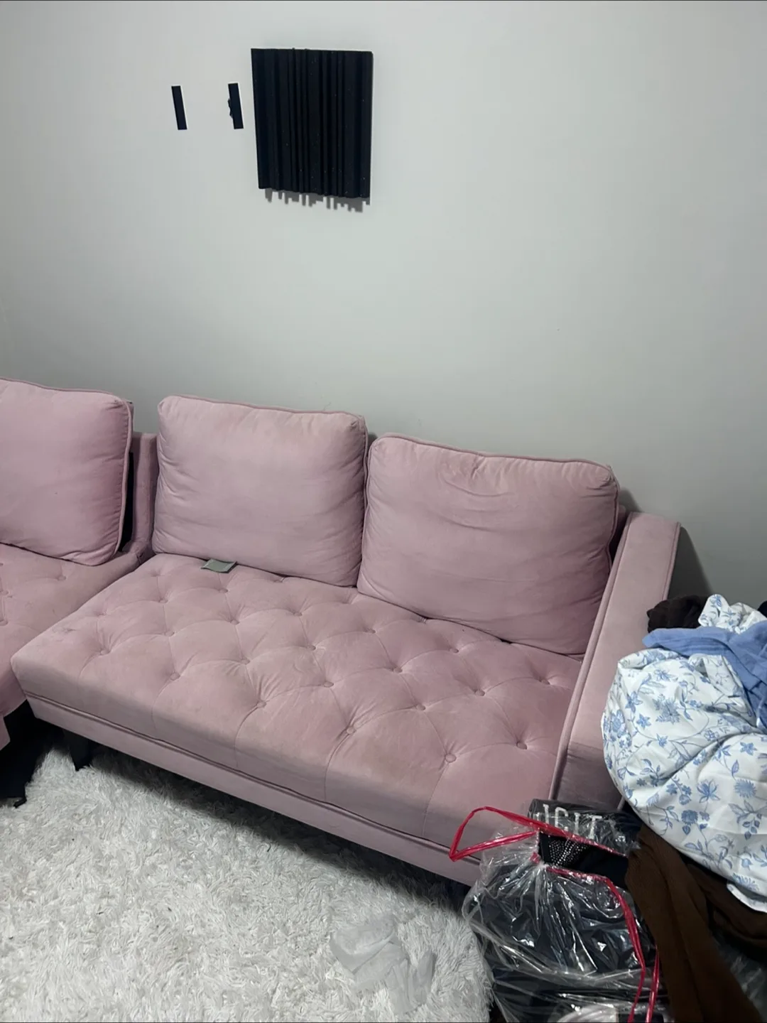 Pink Tufted  velvet Sectional Sofa image indicator(4)