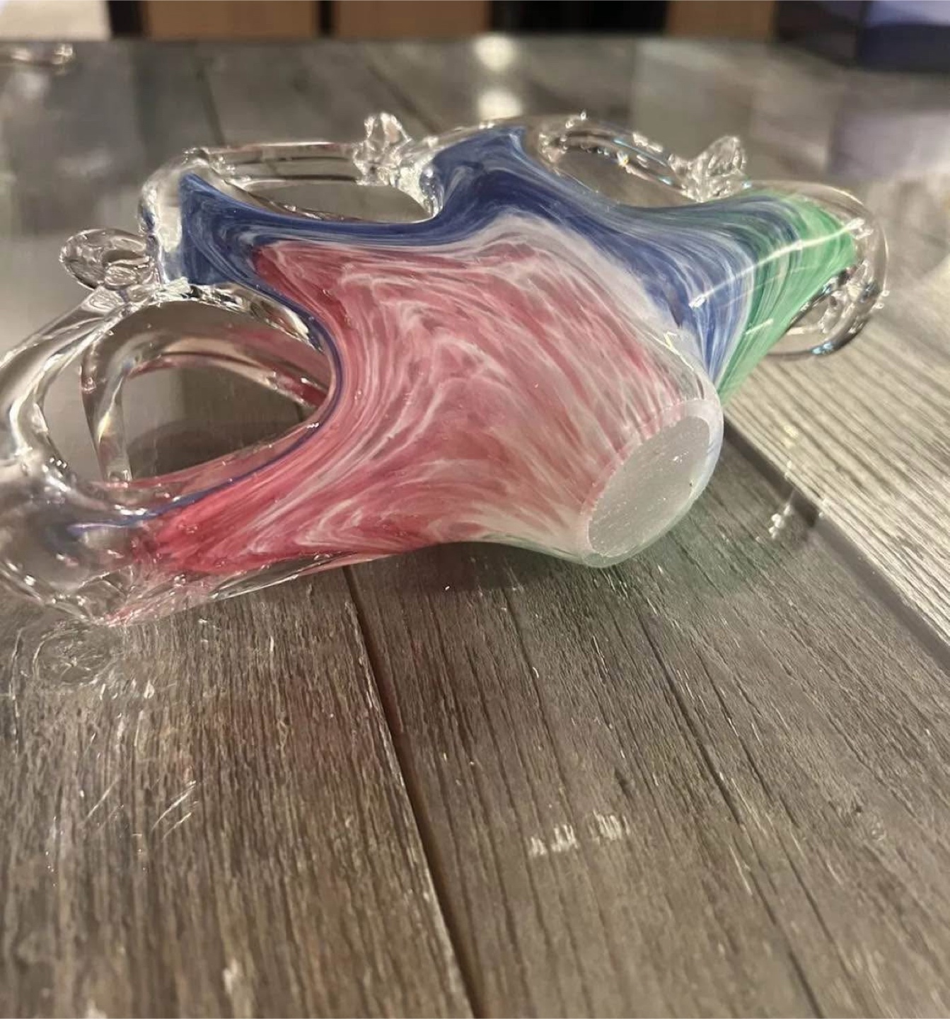 Vintage Art Glass Napkin Holder, Pink Blue Green Swirl Pattern - photo 2