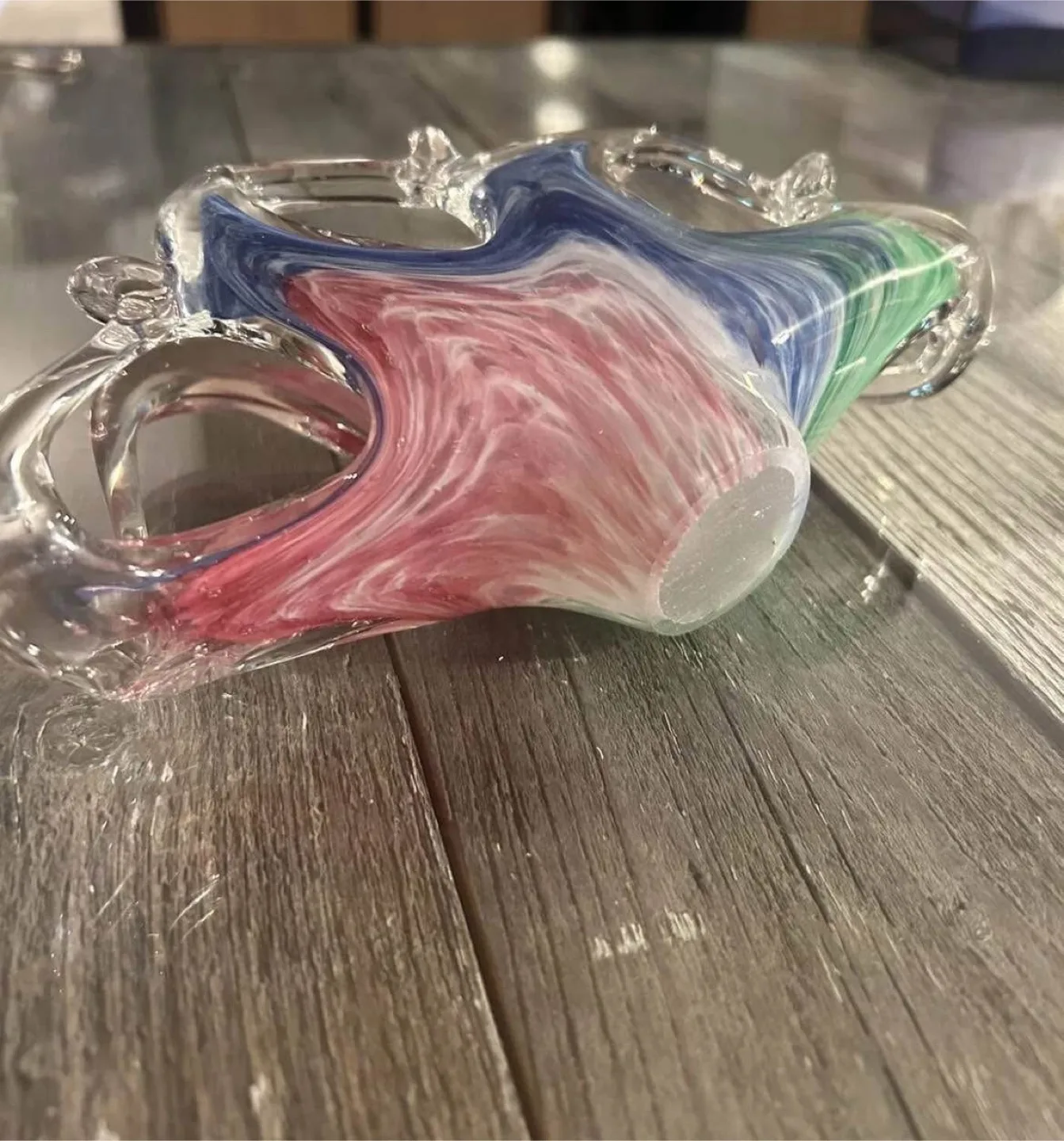 Vintage Art Glass Napkin Holder, Pink Blue Green Swirl Pattern image indicator(2)