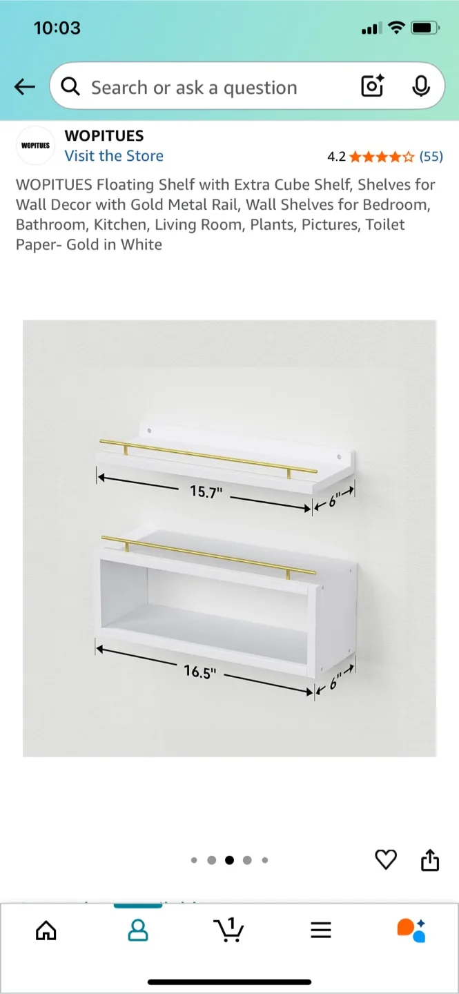 WOPITUES Floating Shelf - White & Gold Accent image indicator(2)