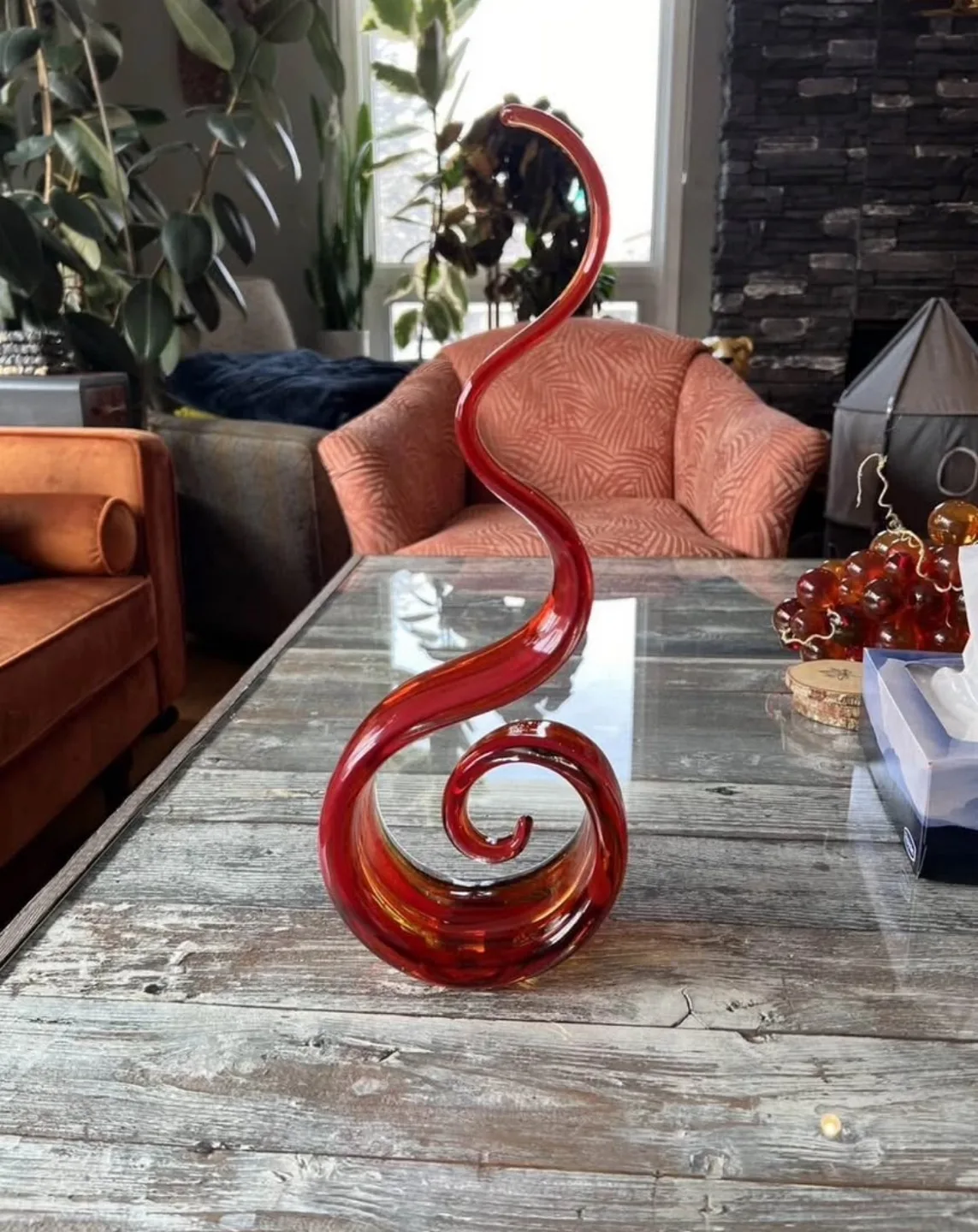 Murano Glass Spiral Sculpture Retro Red Mid Century Modern image indicator(2)