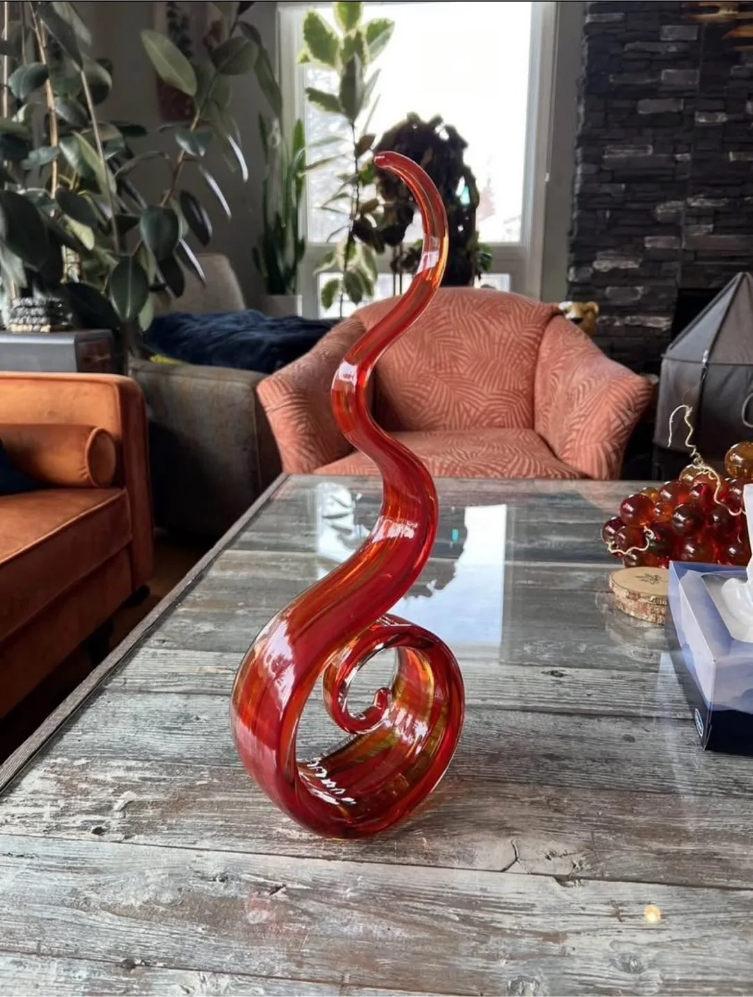 Murano Glass Spiral Sculpture Retro Red Mid Century Modern image indicator(3)