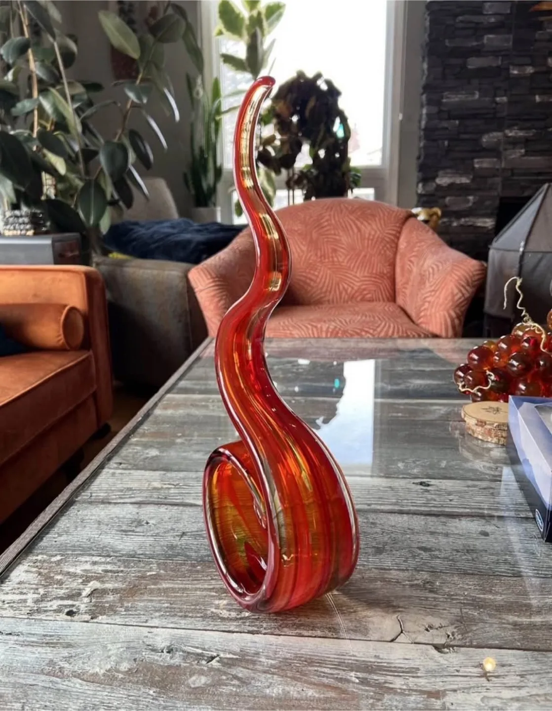 Murano Glass Spiral Sculpture Retro Red Mid Century Modern image indicator(4)