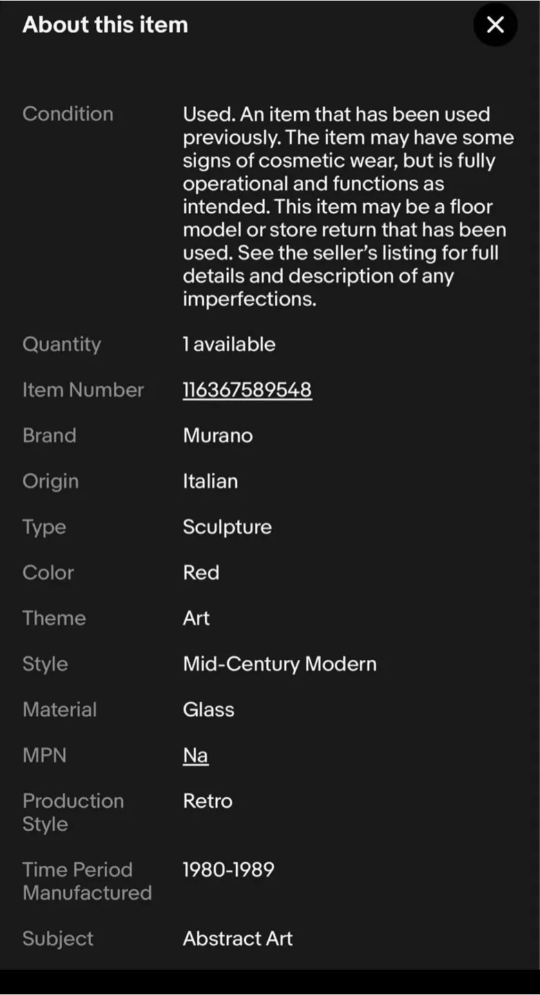 Murano Glass Spiral Sculpture Retro Red Mid Century Modern image indicator(6)