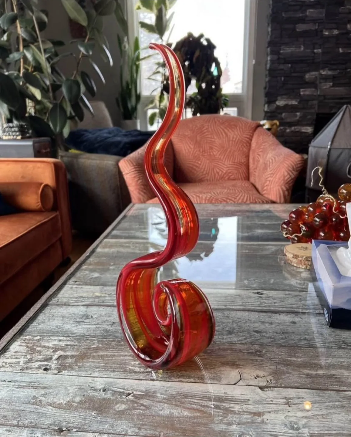 Murano Glass Spiral Sculpture Retro Red Mid Century Modern image indicator(5)