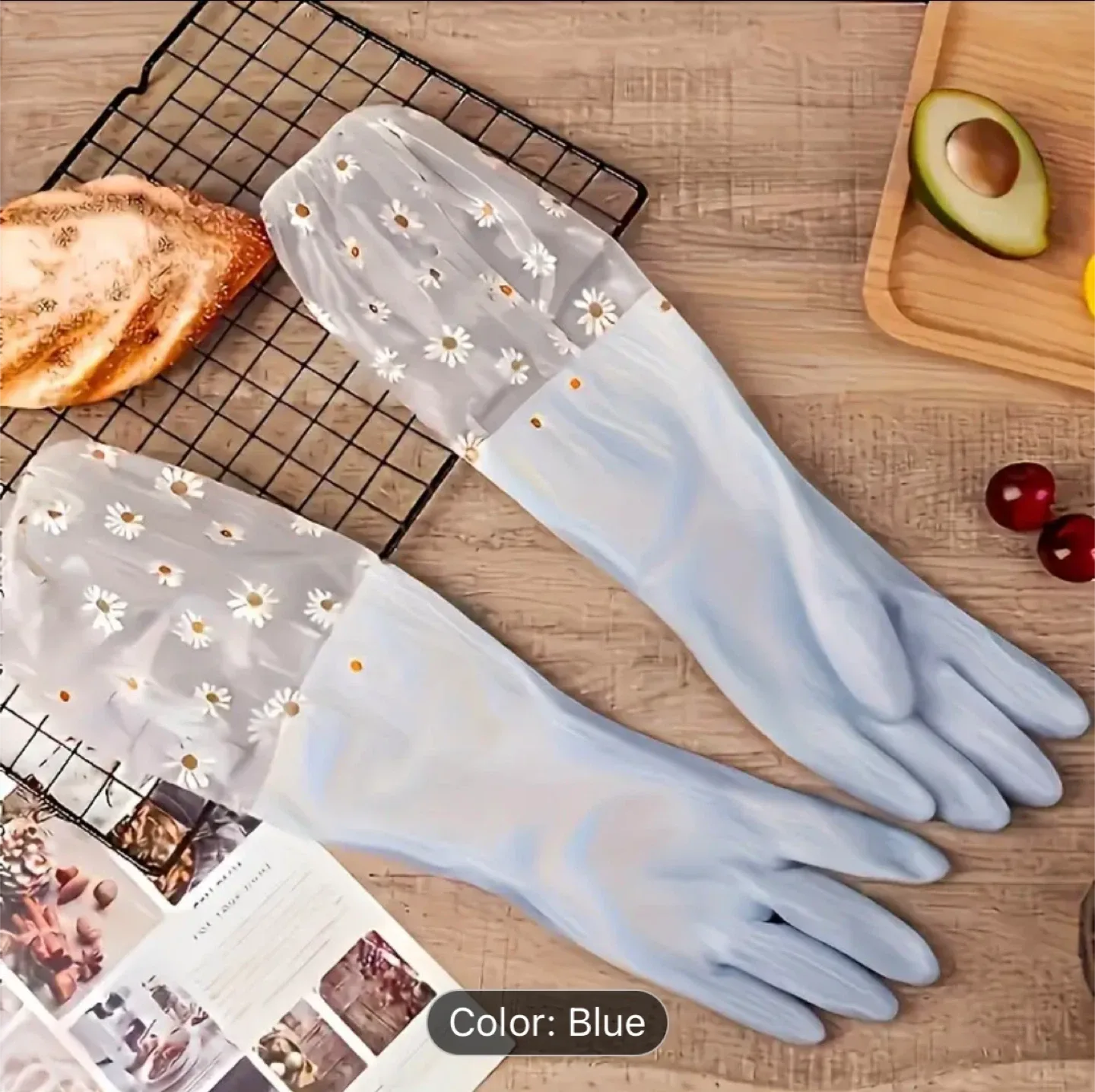 Blue Daisy Print Kitchen Cleaning Gloves thumbnail