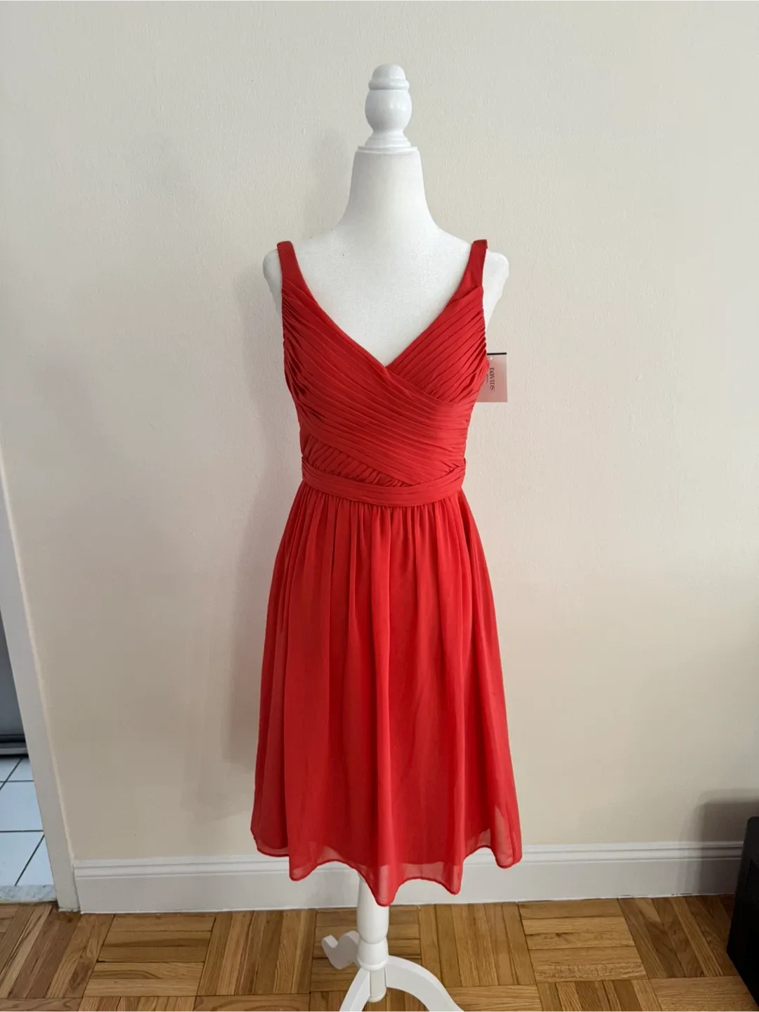 New With Tags! David’s Bridal Chiffon V-Neck Mini Dress | Size 2 image indicator(8)